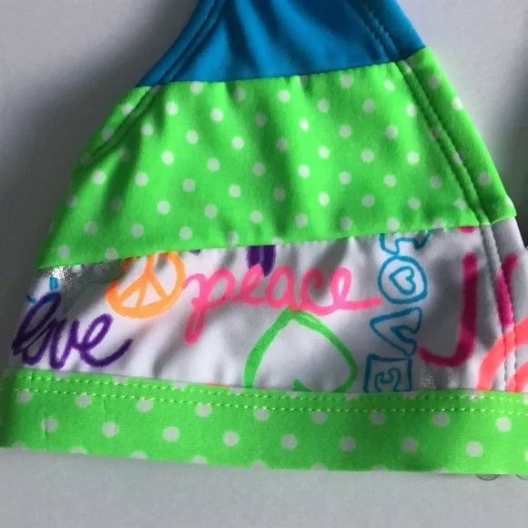 Justice Bikini with Peace Love Happy & Polka Dots Size 7 - Picture 4 of 10